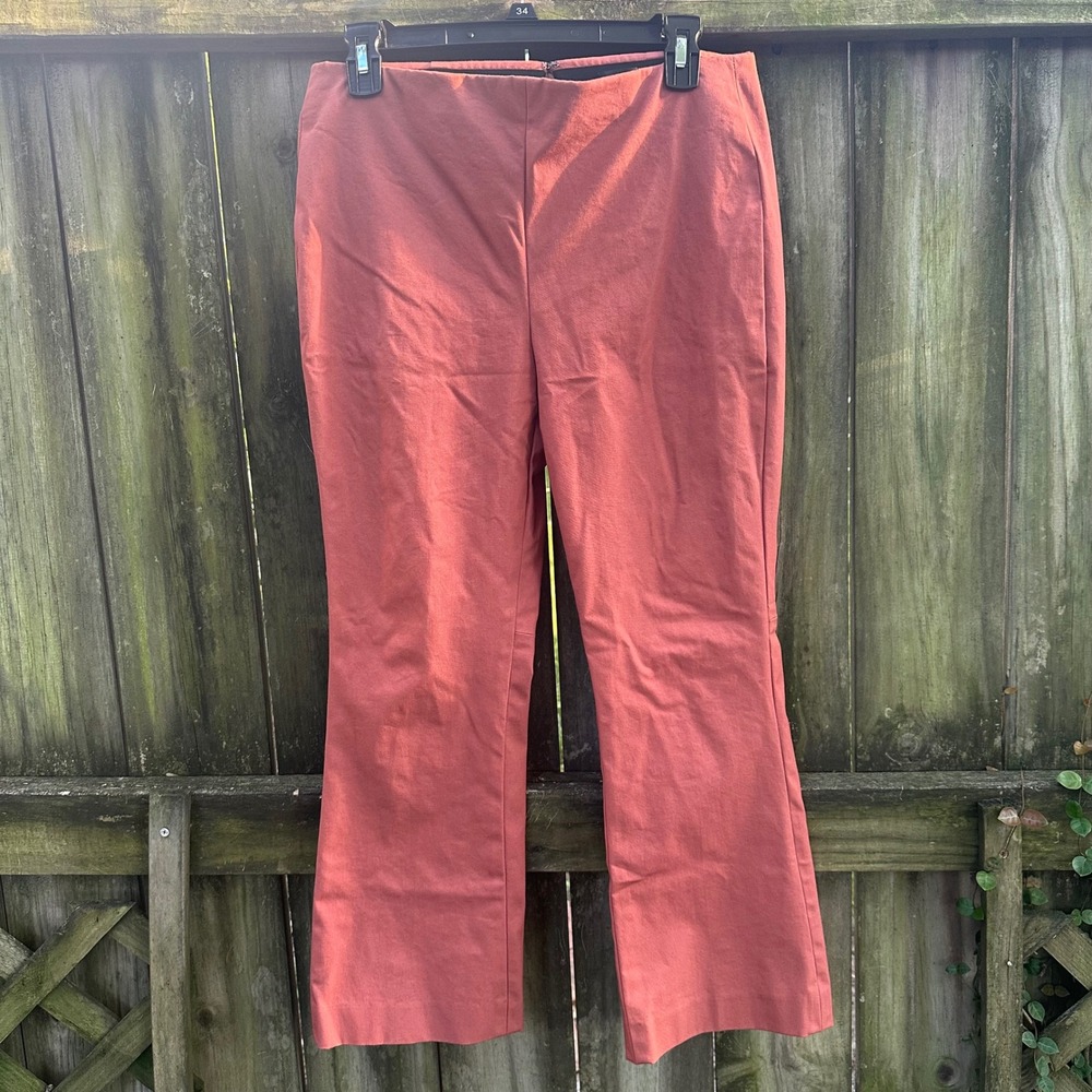 Theory Cropped Kick Flare Pants Stretch Terracotta Orange Sz 8 Back Zip Tailored